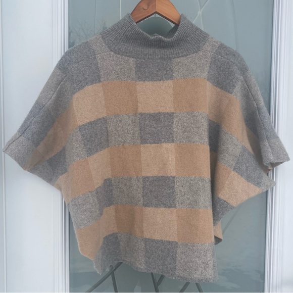 Note Di Anita Poncho Womens One Size Fits Most Brown Gray Square Merino Wool - Picture 3 of 4